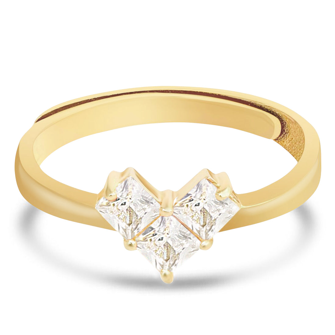 Golden Love Cubic Zirconia Gold-Plated 925 Sterling Silver Ring (Adjustable)