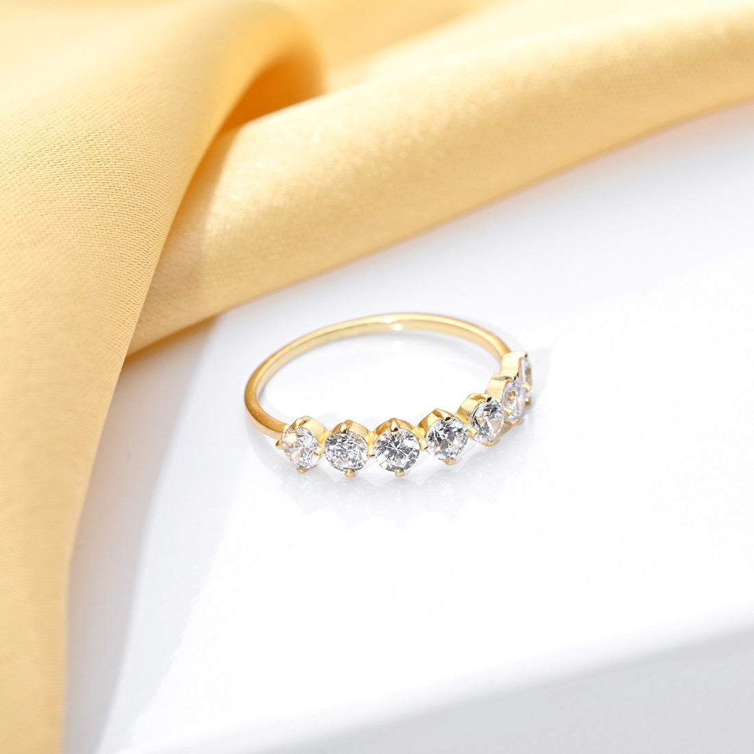 Golden Glow CZ Studded Gold Plated 925 Sterling Silver Ring