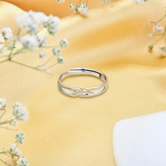 Eternal Strength Rhodium-Plated 925 Sterling Silver Weave Ring for Him (Adjustable)