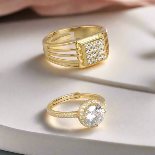 Gilded Love 925 Sterling Silver Gold-Plated Couple Ring (Adjustable)