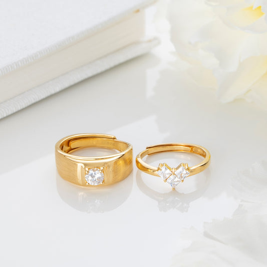 Golden Eternity 925 Sterling Silver Gold-Plated Couple Ring (Adjustable)