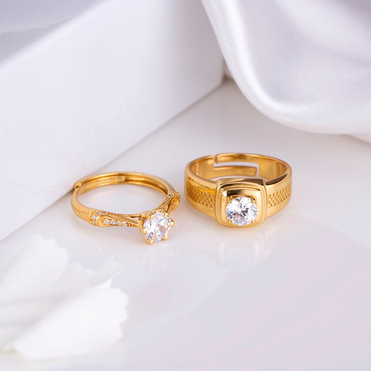 Golden Radiance 925 Sterling Silver CZ Couple Ring (Adjustable)