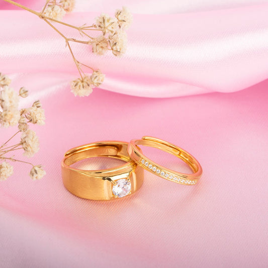 Enchanted Unity 925 Sterling Silver Gold-Plated Cz Couple Ring (Adjustable)