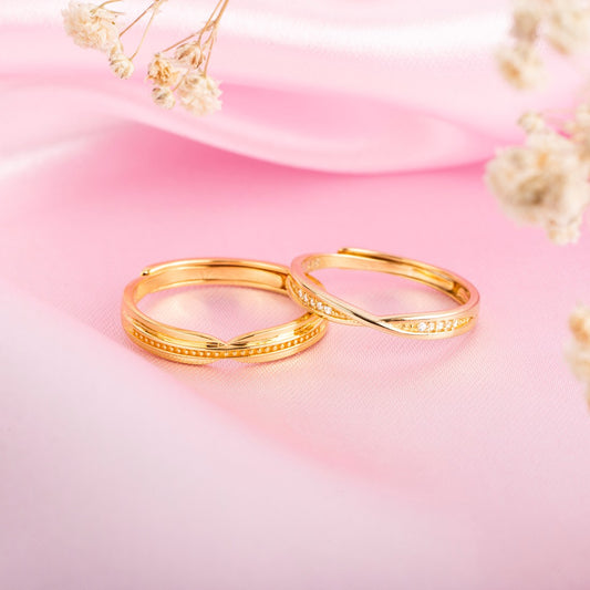 Golden Harmony Gold-Plated 925 Sterling Silver CZ Couple Ring (Adjustable)