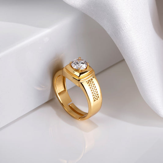 925 Sterling Silver Majestic Solace Gold-Plated 925 Sterling Silver Solitaire 1 Micron Ring for Him (Adjustable) for Women – Zavya