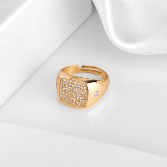 Golden Aura CZ Gold Plated 925 Sterling Silver Ring for Him (Adjustable)