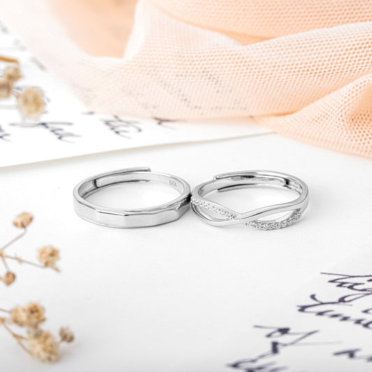 Eternal Infinity Rhodium-Plated 925 Sterling Silver Couple Ring (Adjustable)