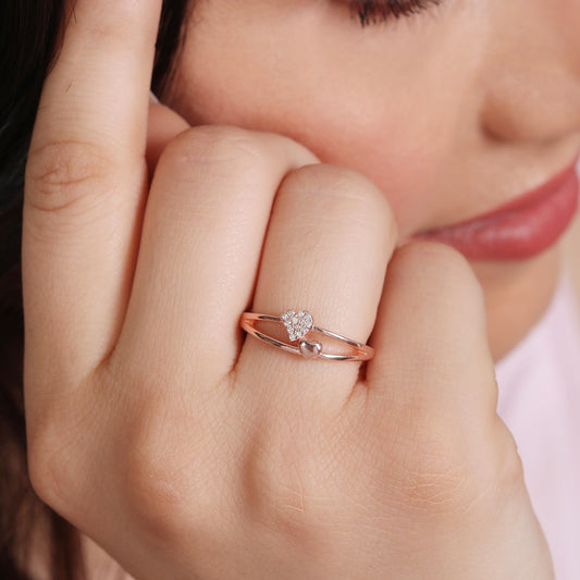 Dual Heartbeat Rose gold-plated 925 Sterling Silver ring for Her (Adjustable)