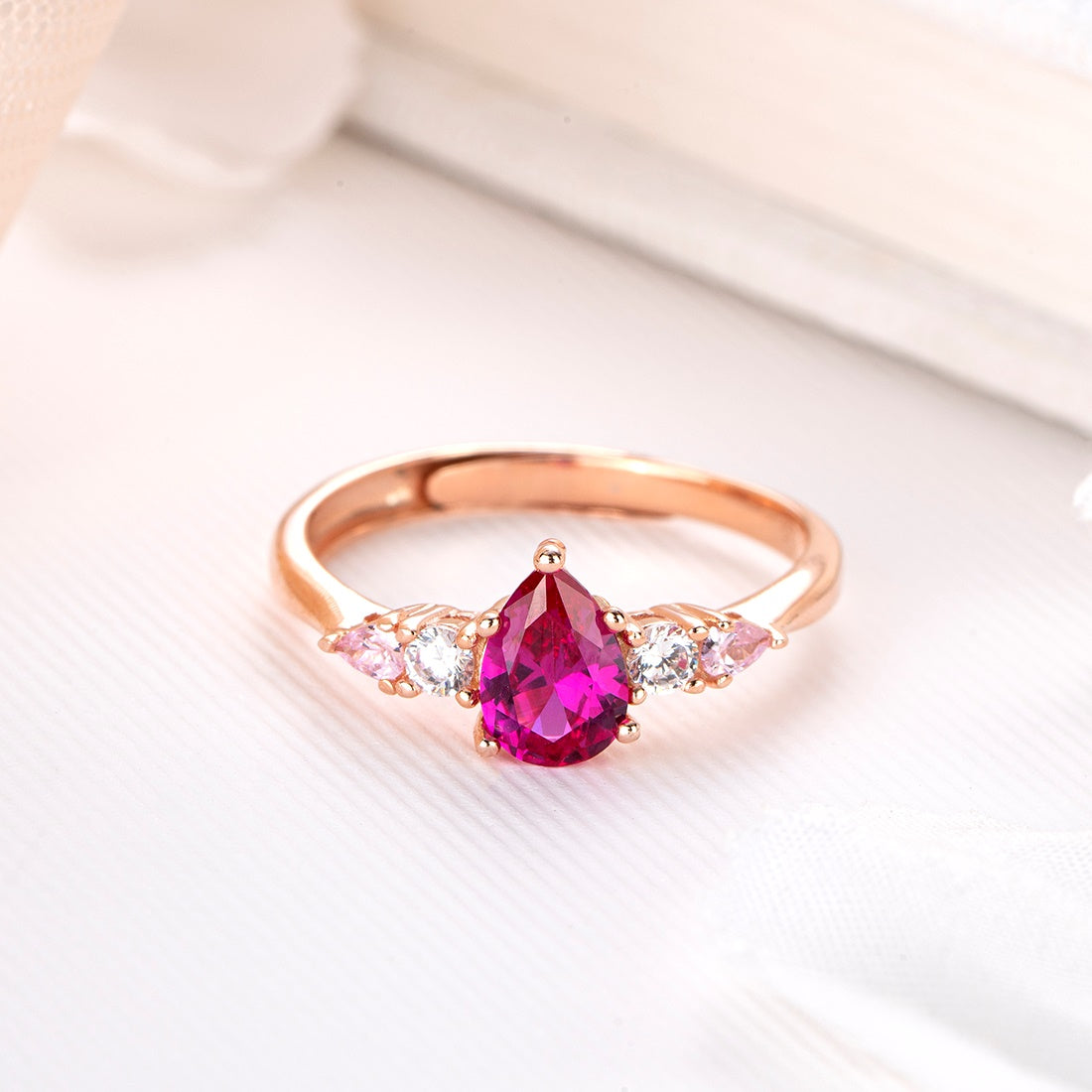Pink Solitaire CZ Rose Gold-Plated 925 Sterling Silver Ring (Adjustable)