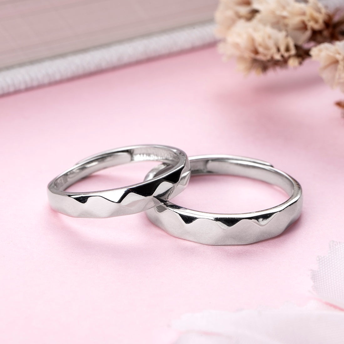 Majestic Lovers Rhodium Plated 925 Sterling Silver Couple Rings (Adjustable)