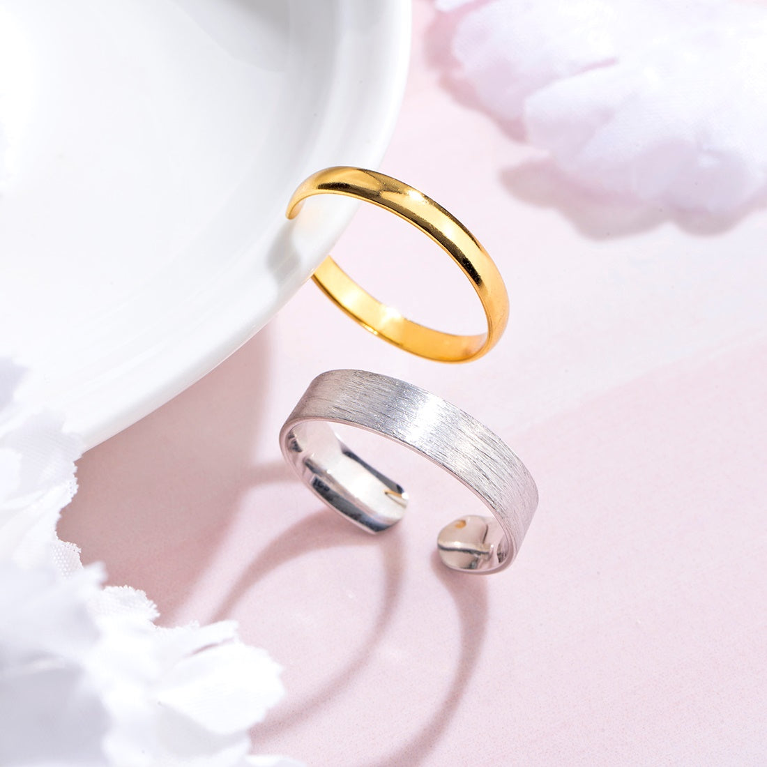 Eternal Unity Rhodium & Gold-Plated 925 Sterling Silver Couple Rings (Adjustable)