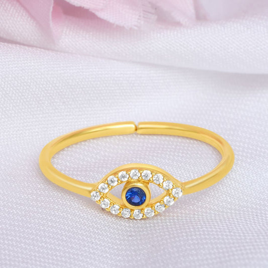 Evil Eye Gold Plated 925 Sterling Silver Ring