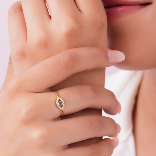 Evil Eye Gold Plated 925 Sterling Silver Ring