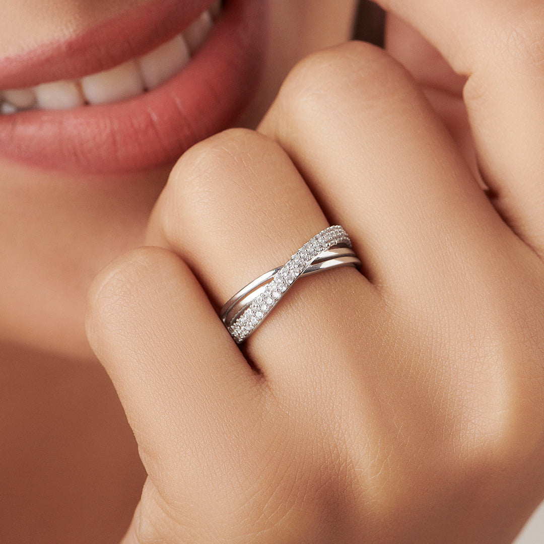 Divine Cross Rhodium Plated 925 Sterling Silver Women's Ring