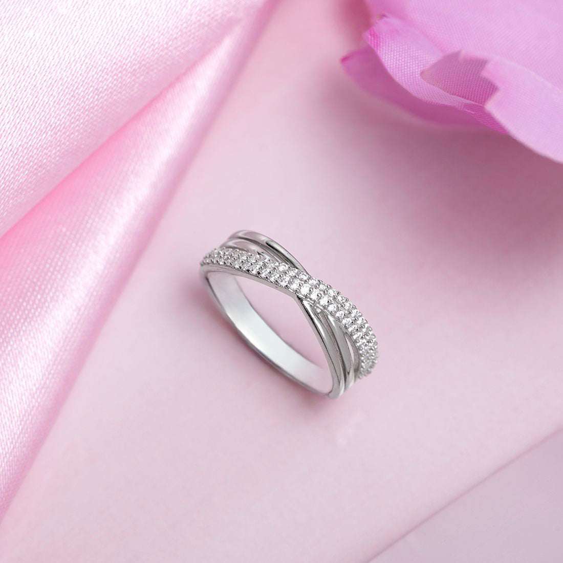 Divine Cross Rhodium Plated 925 Sterling Silver Women's Ring