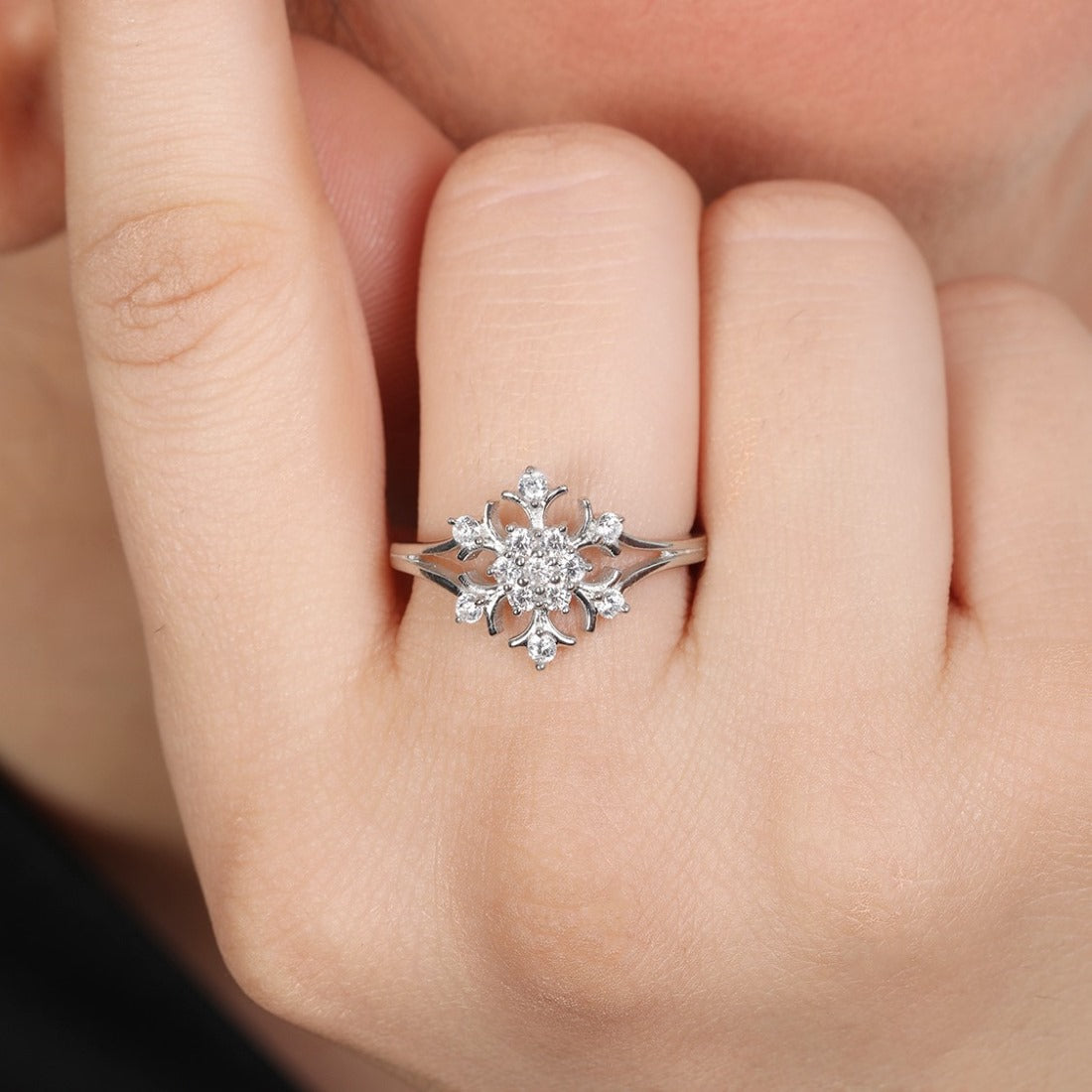 Floral Radiance Rhodium Plated 925 Sterling Silver Women's Ring