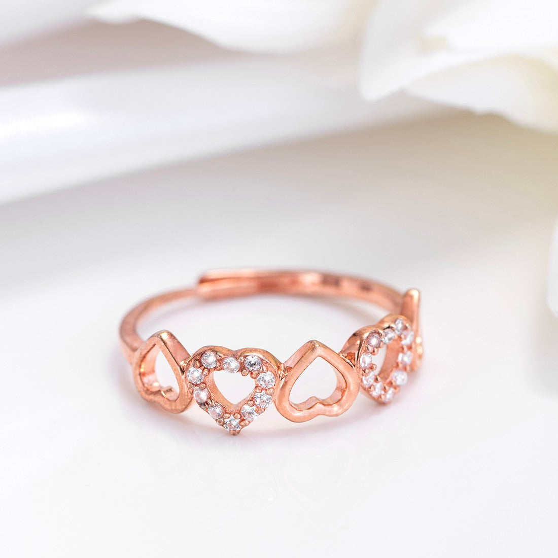 Heartfelt Charm Rose Gold Plated 925 Sterling Silver Women's Ring (Adjustable)