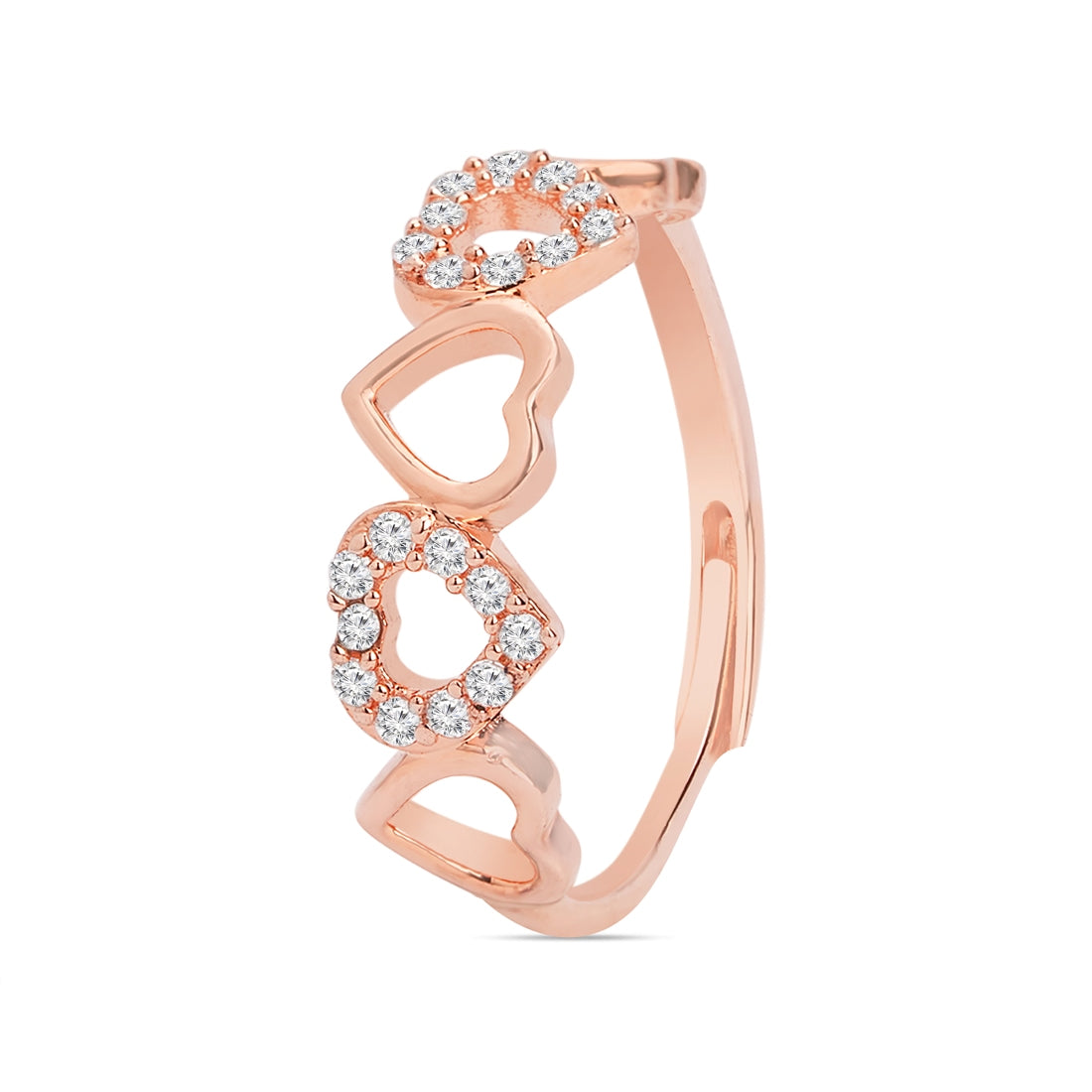 Heartfelt Charm Rose Gold Plated 925 Sterling Silver Women's Ring (Adjustable)