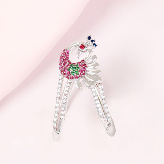 Regal Peacock Multi-CZ Rhodium-Plated 925 Sterling Silver Ring