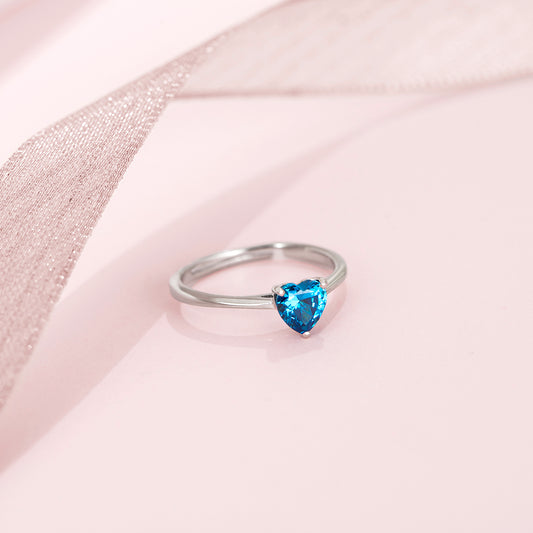 Blue Heart Rhodium Plated 925 Sterling Silver Ring