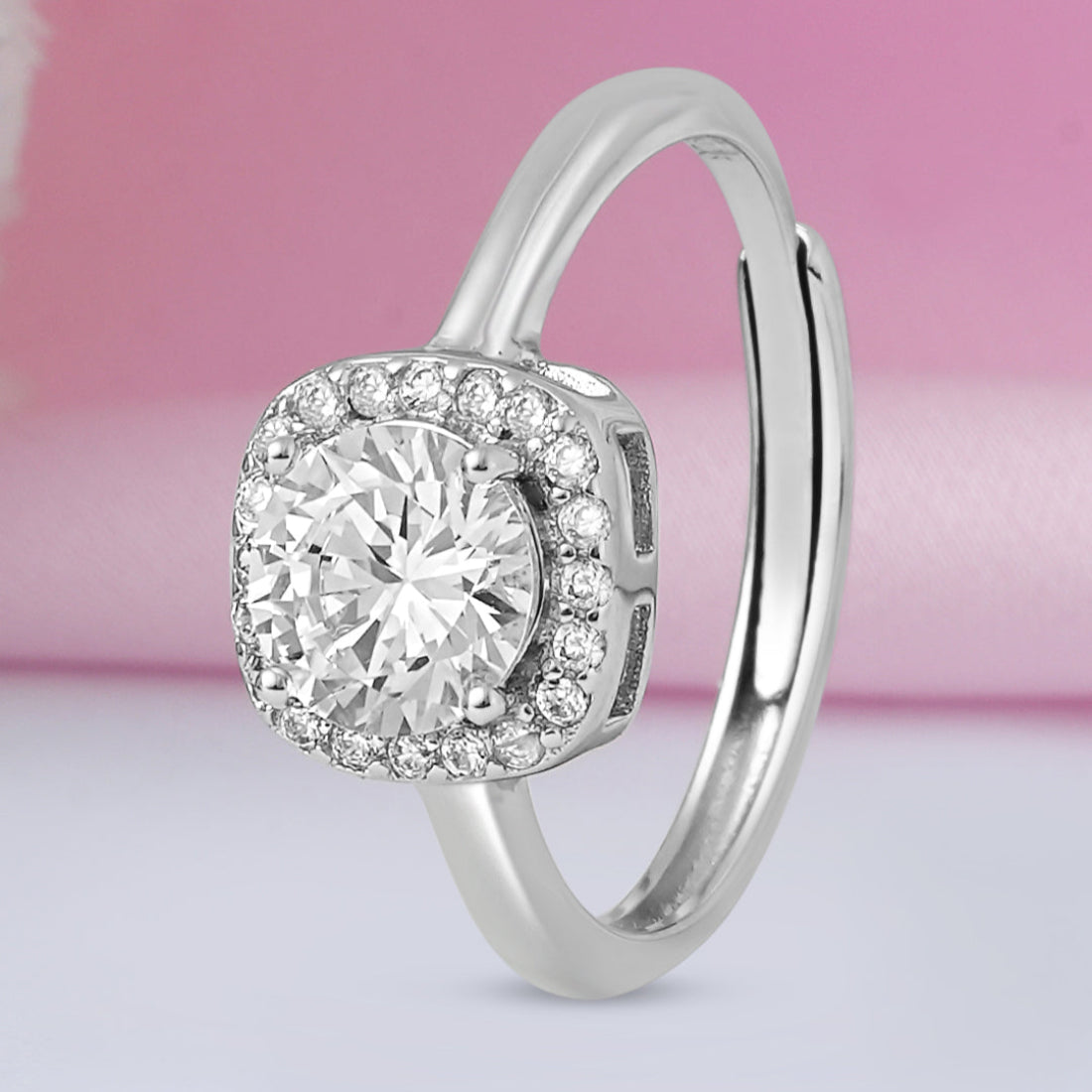 Solitaire Halo Rhodium Plated 925 Sterling Silver Ring – Zavya