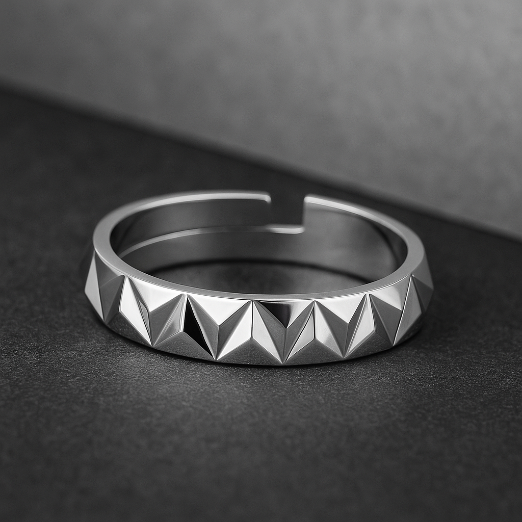 Textured Rhodium Plated 925 Sterling Silver Men's Ring