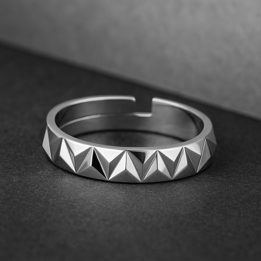 Textured Rhodium Plated 925 Sterling Silver Men's Ring