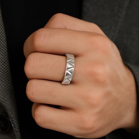 Textured Rhodium Plated 925 Sterling Silver Men's Ring