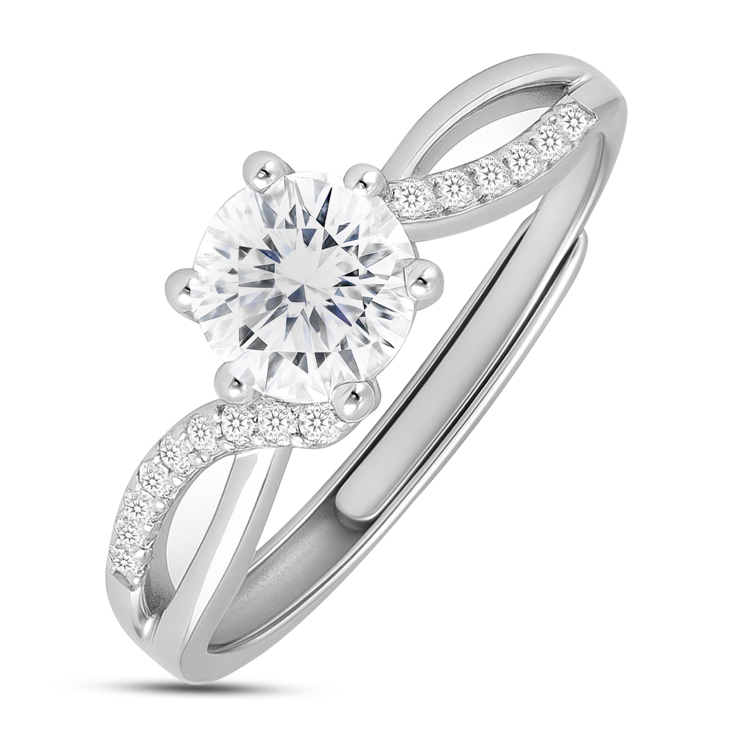 Crowned in Love Solitaire Rhodium Plated Ring (Adjustable)