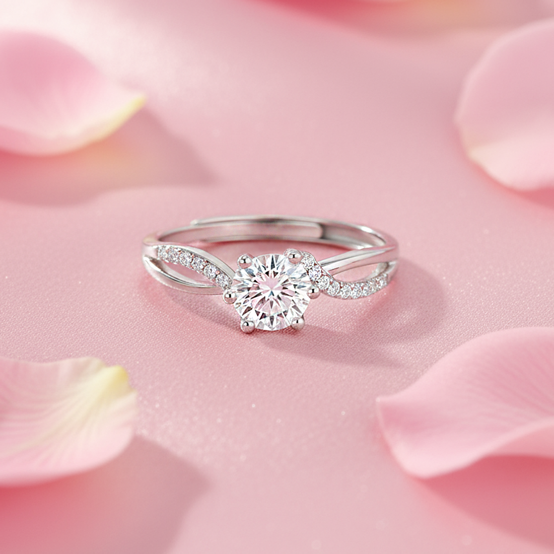 Crowned in Love Solitaire Rhodium Plated Ring (Adjustable)