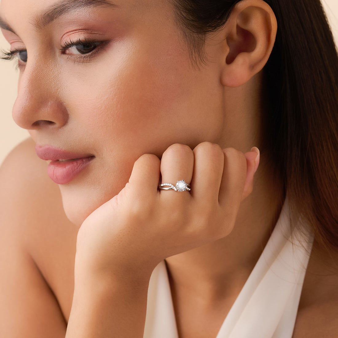 Crowned in Love Solitaire Rhodium Plated Ring (Adjustable)