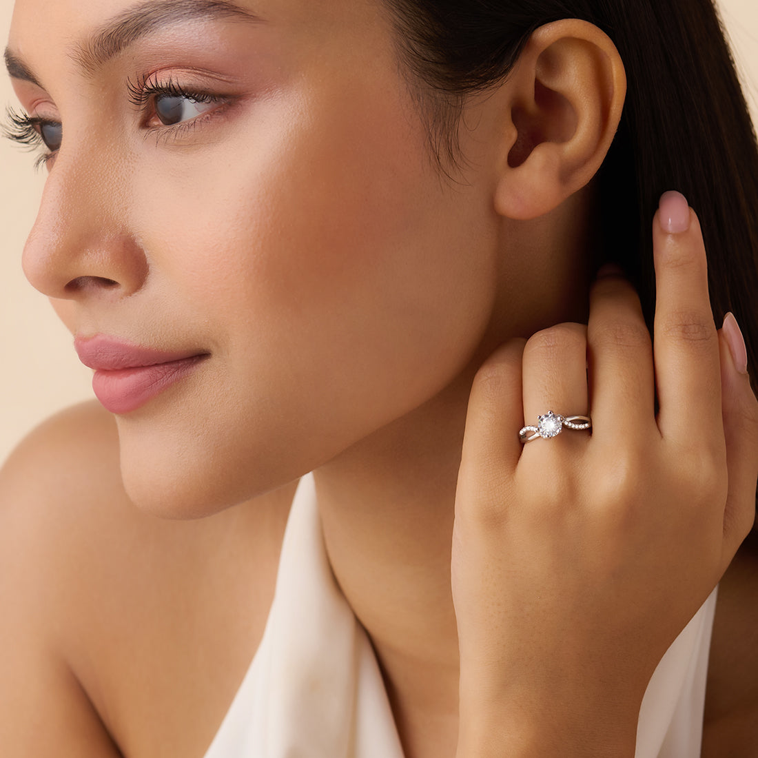 Crowned in Love Solitaire Rhodium Plated Ring (Adjustable)