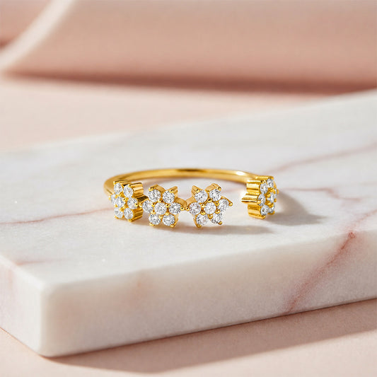 The Sweetest Garden Gold Plated 925 Silver Womens Adjustable Ring (Zavya Signature)