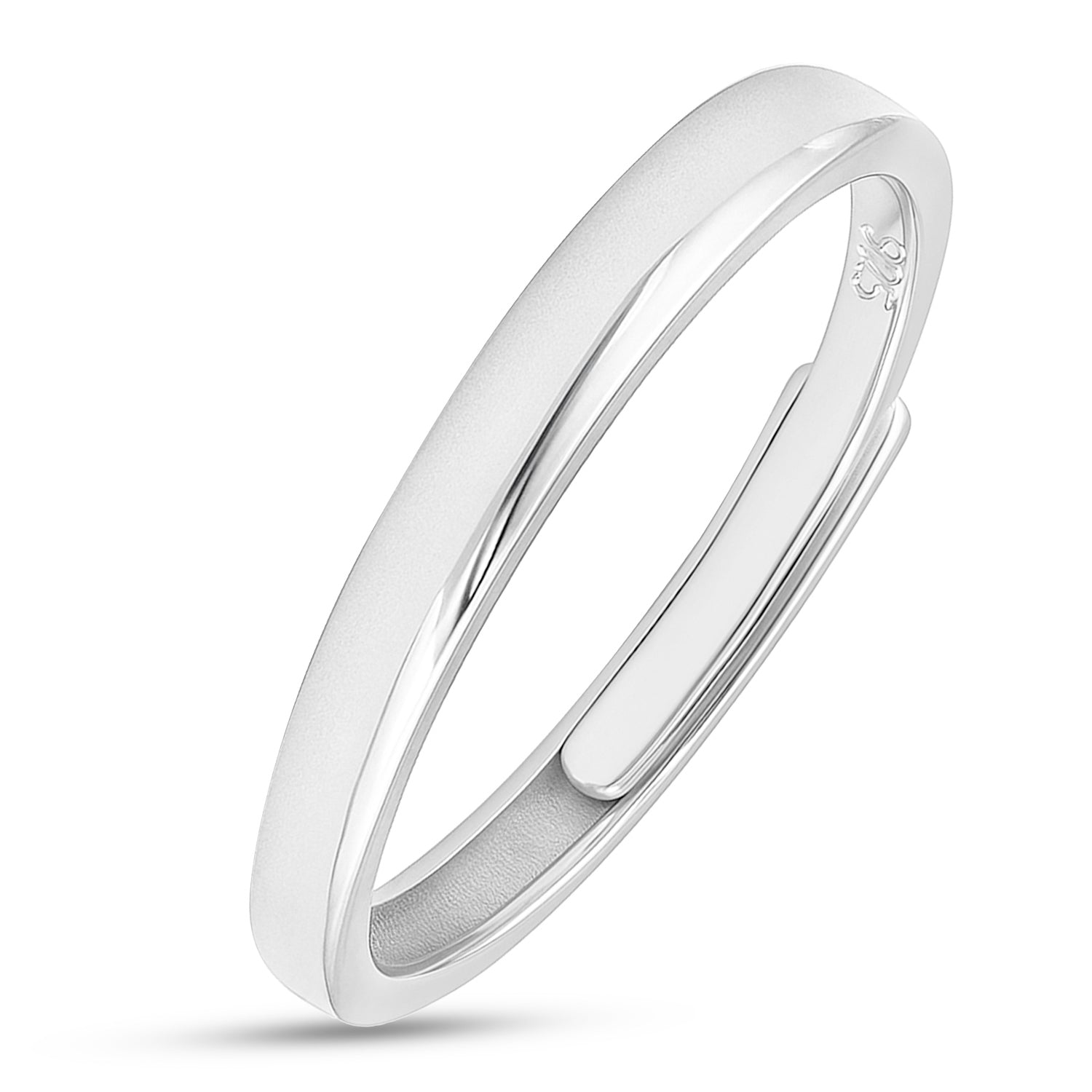 Rhodium-Plated Silver Mens Band Ring (Adjustable)