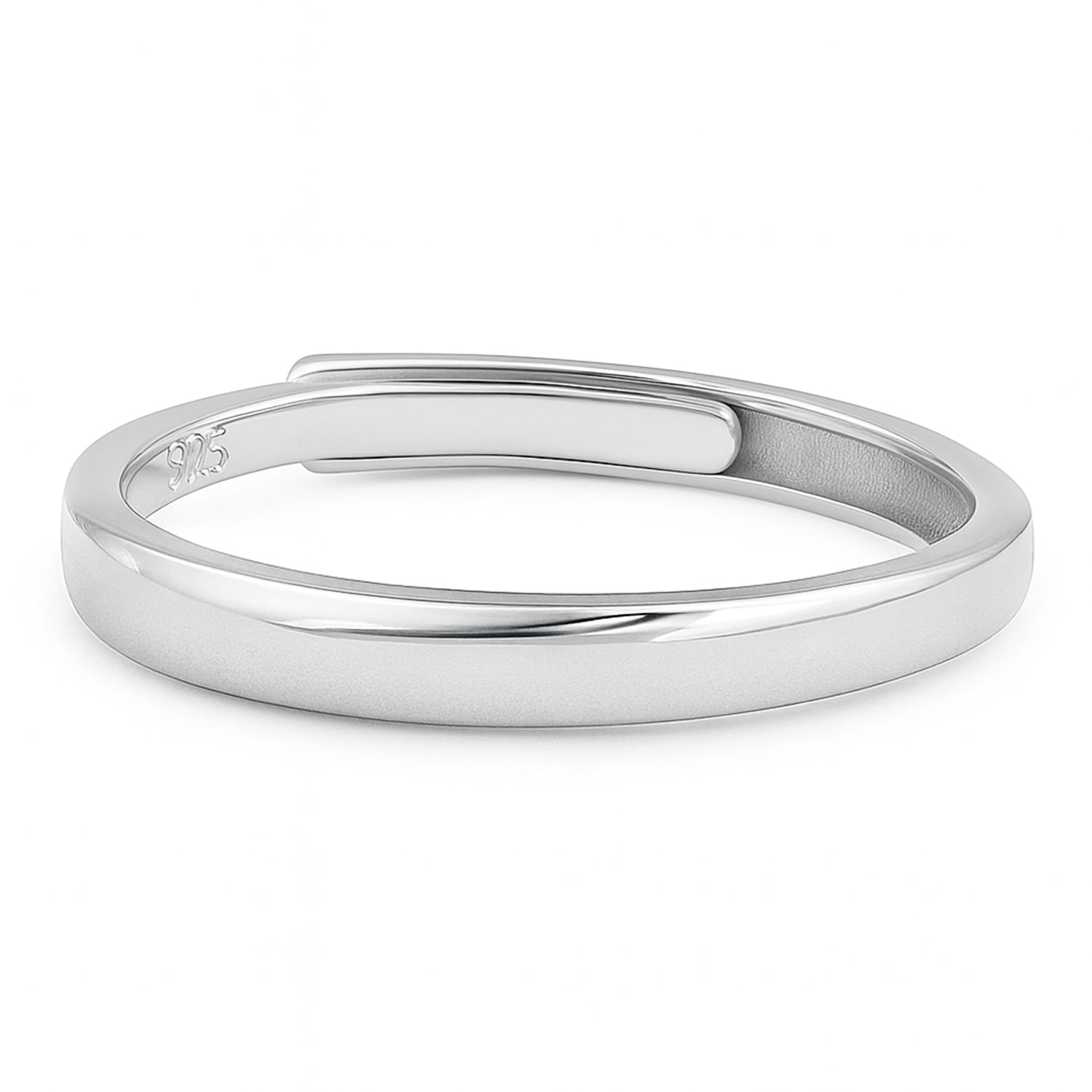 Rhodium-Plated Silver Mens Band Ring (Adjustable)