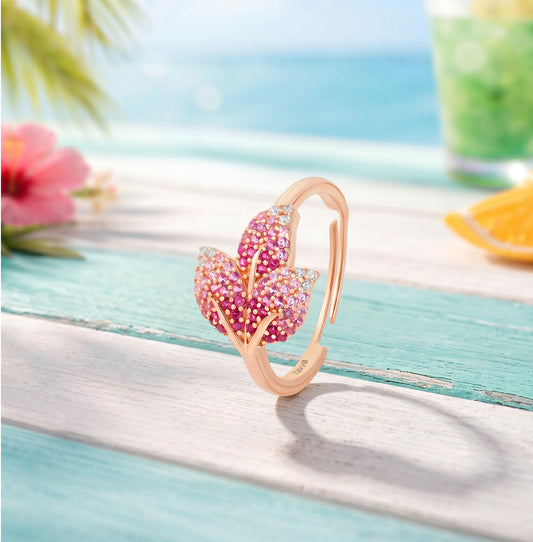 Ombre Blushing Leaf Rose Gold Plated 925 Silver Ring (adjustable)
