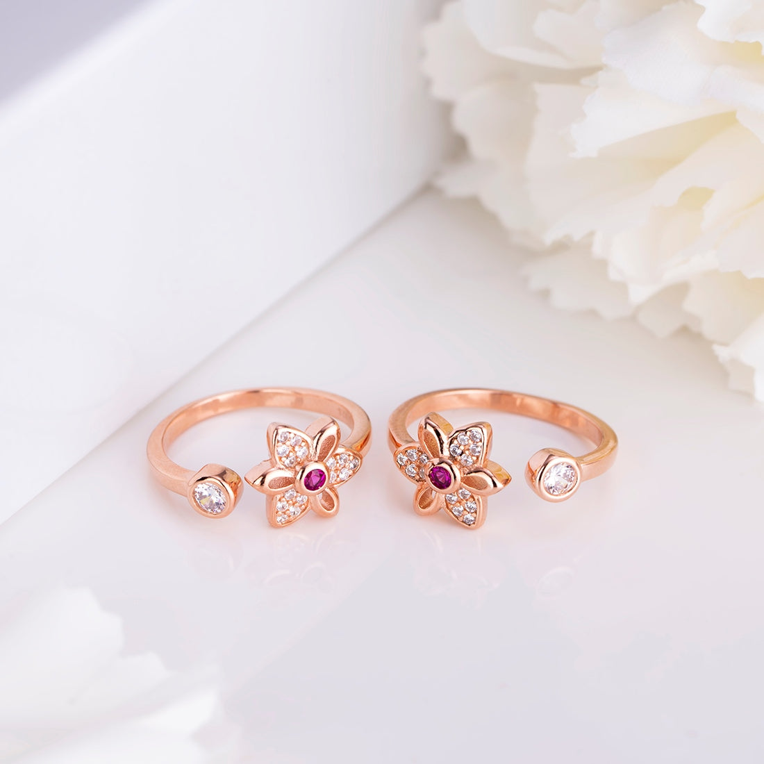 Blooming Petals Rose Gold-Plated 925 Sterling Silver Toe Ring with Cubic Zirconia