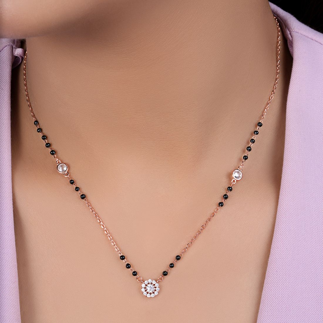 Minimal Solitaire Rose Gold Plated 925 Sterling Silver Mangalsutra