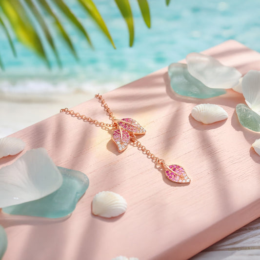 Ombre Bloomfall Leaf Rose Gold Plated 925 Silver Drop Necklace (Zavya Signature)