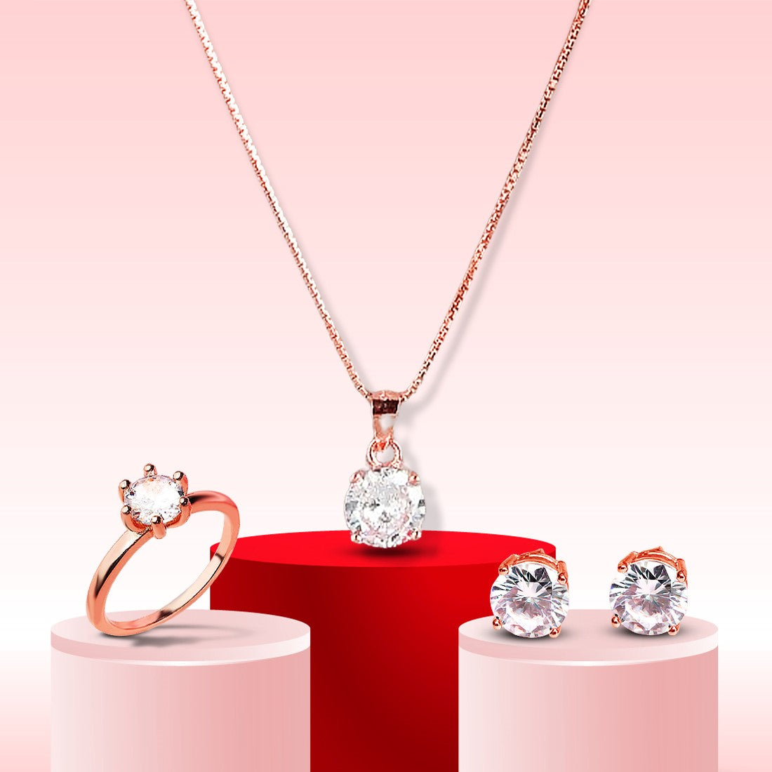 Blush Radiance Ensemble Rose Gold-Plated 925 Sterling Silver Combo Jewelry Set