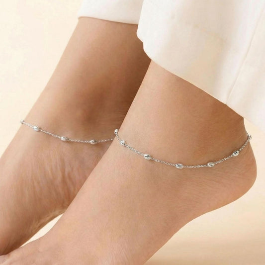 Italian Beads Rhodium Plated 925 Silver Anklets
