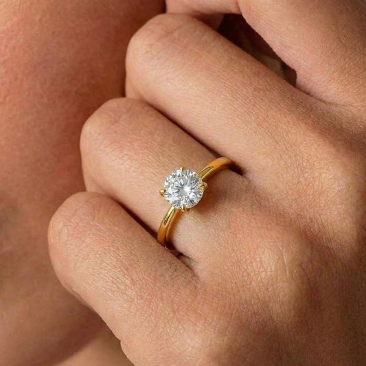 Classic Solitaire Halo Gold Plated Adjustable Ring
