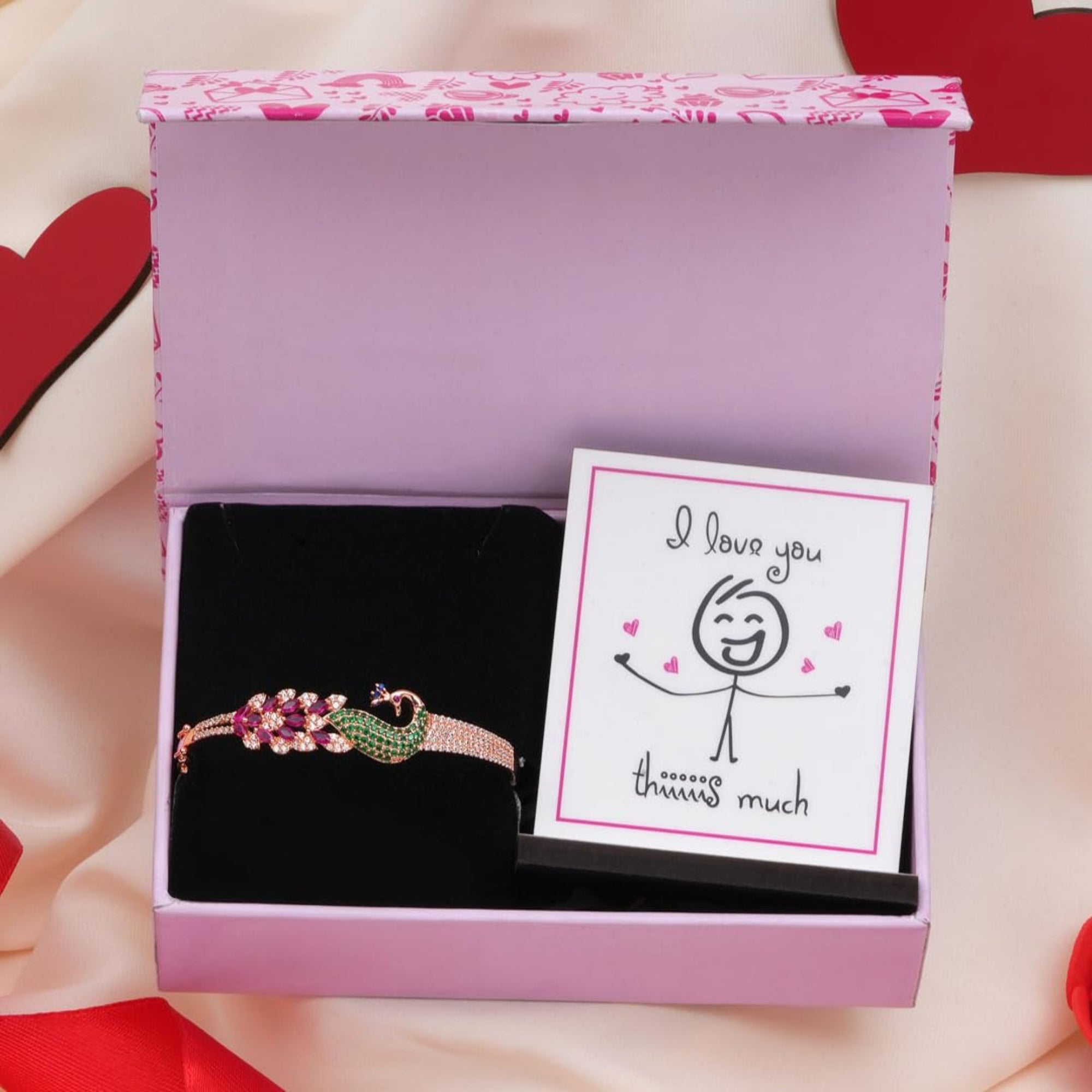 Peacock 925 Sterling Silver Bracelet In Rose Gold Gift Hamper