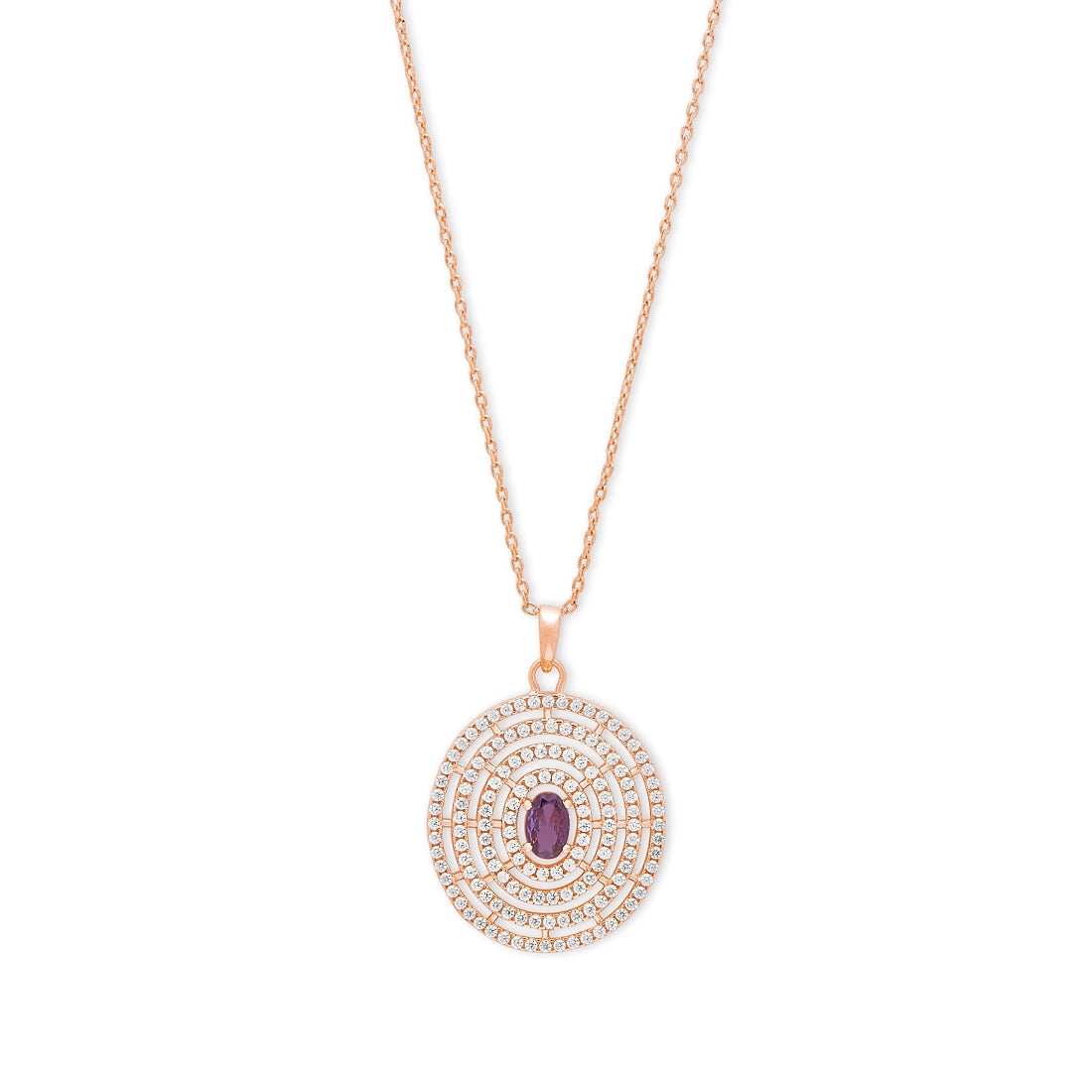 Ethereal Circle 925 Sterling Silver Rose Gold-Plated Pendant with Chain