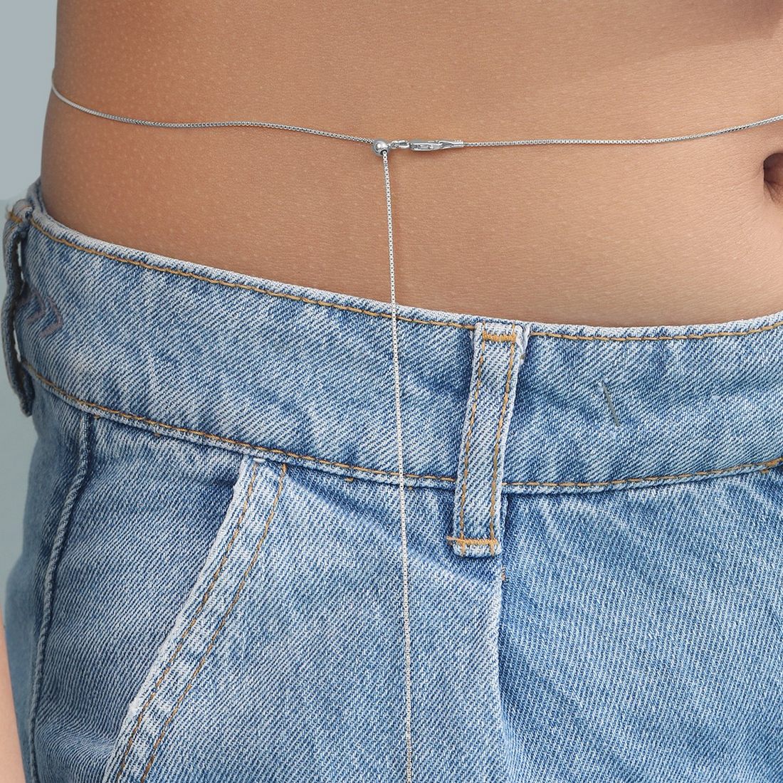 Sleek Rhodium Plated 925 Sterling Silver Box Chain Sliding Waist