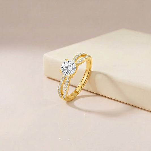 Promise of Forever Solitaire Gold Plated 925 Silver Womens Ring (Adjustable)