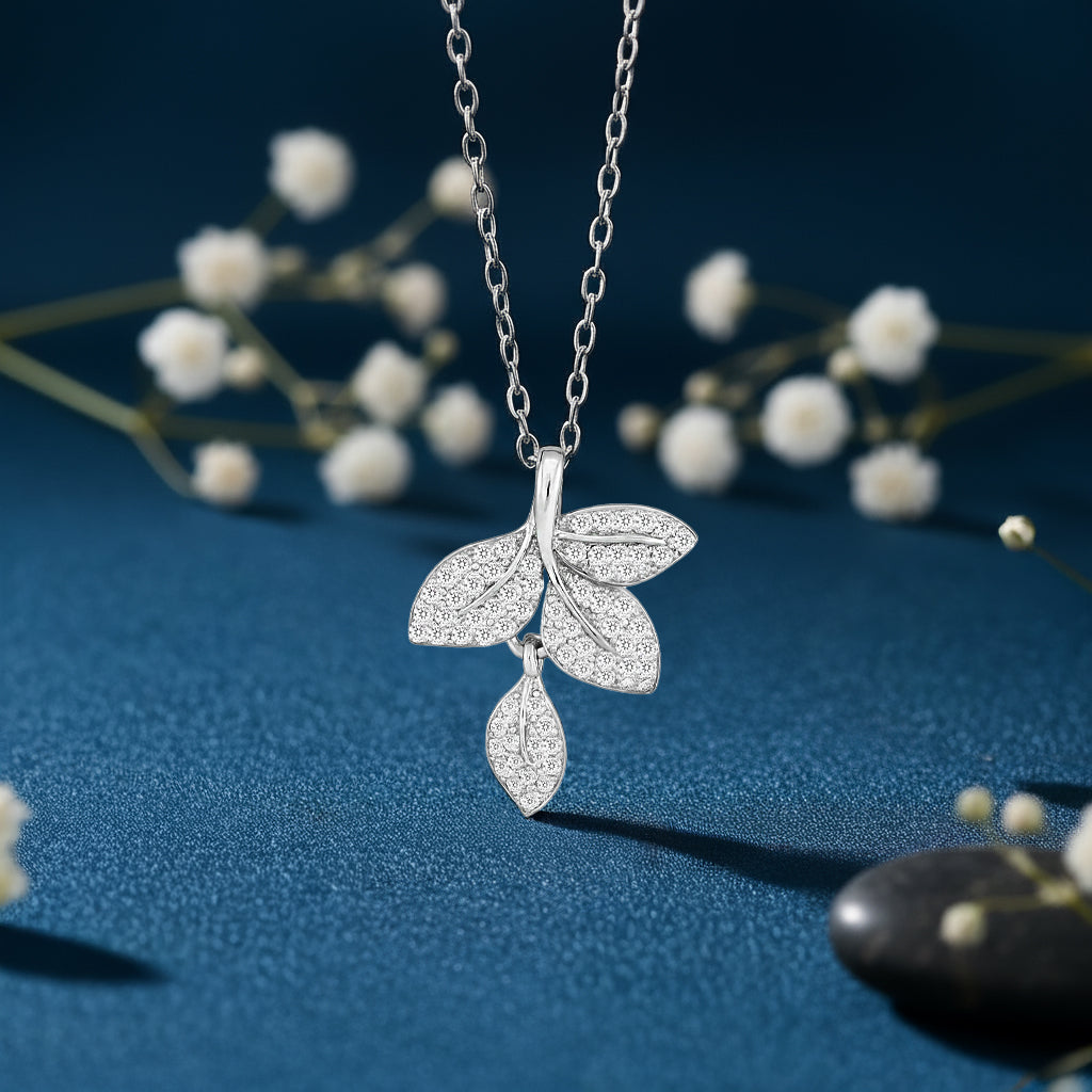 Whispering Leaves Silver Rhodium Plated Necklace