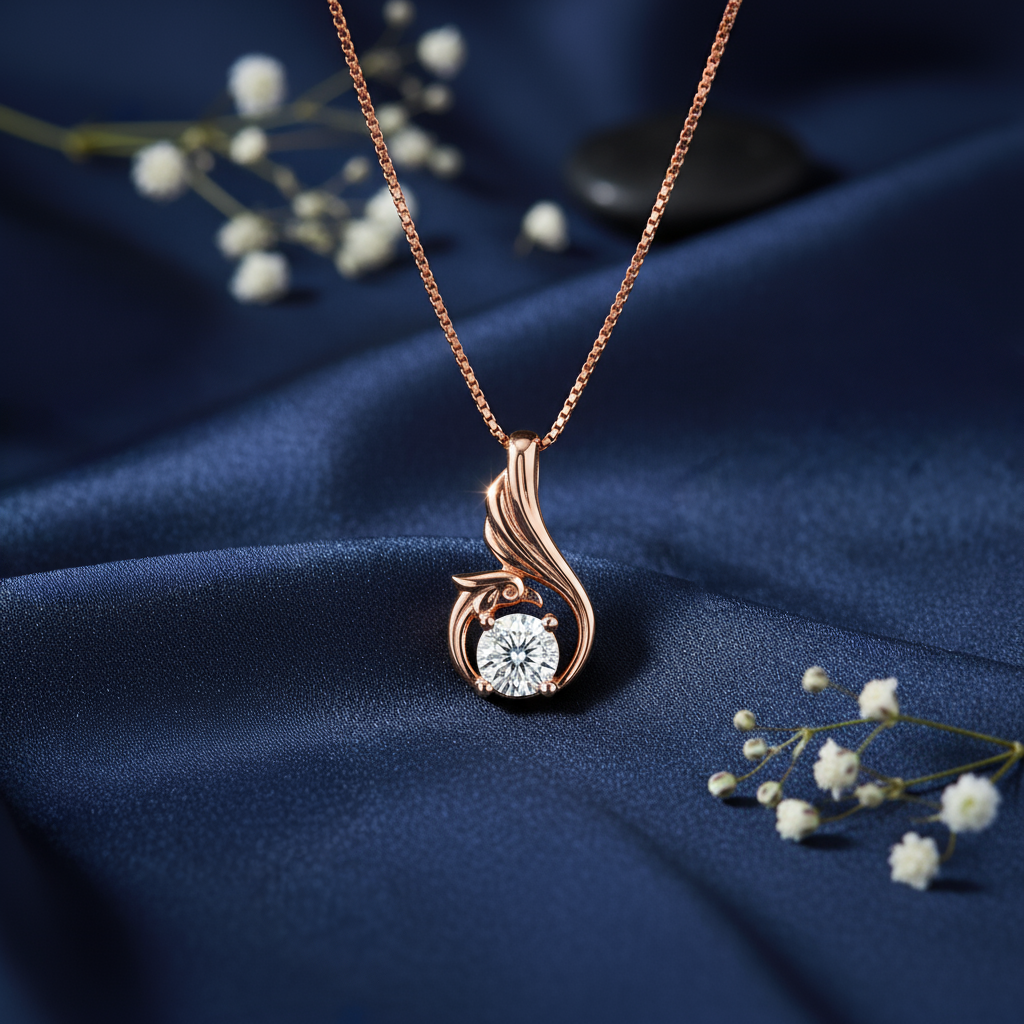 Wings of the Peacock Rose Gold Plated Necklace