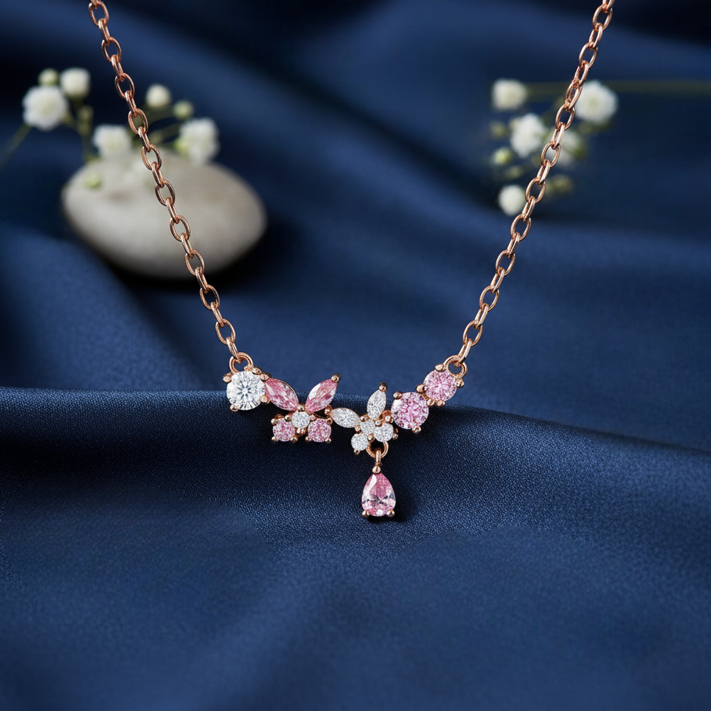 Springtime Bloom Silver Rose Gold Plated Necklace