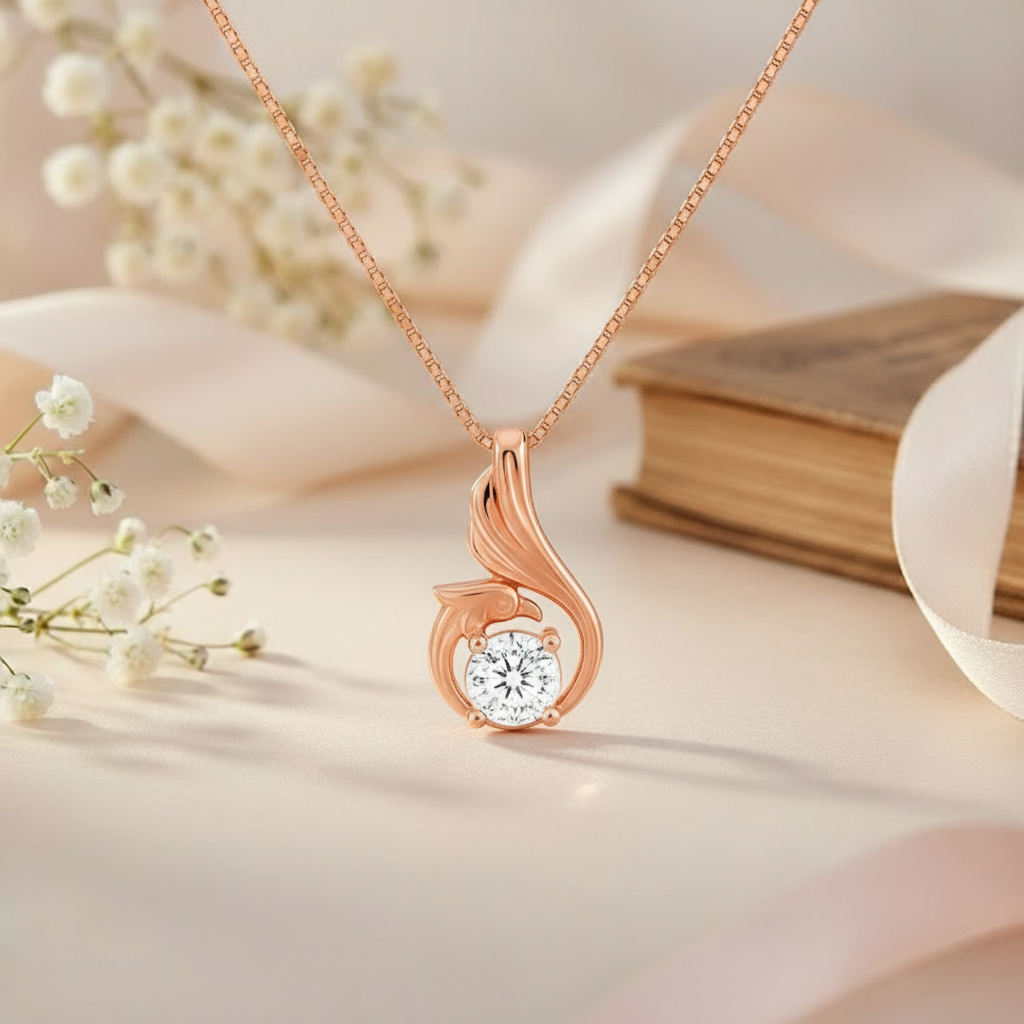 Wings of the Peacock Rose Gold Plated Necklace